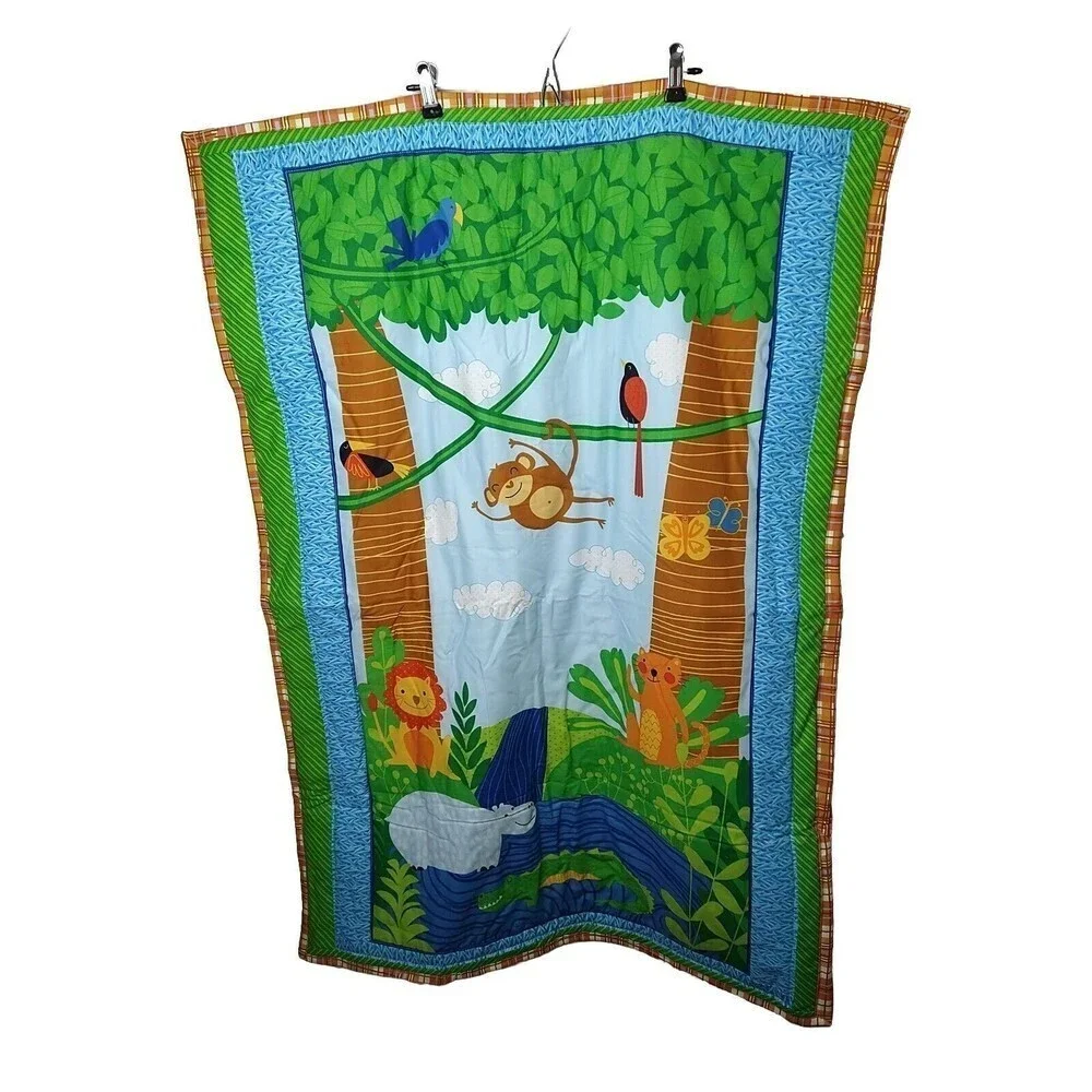 In The Jungle Kids Toddler Baby Handmade Quilted Blanket. Size 33
